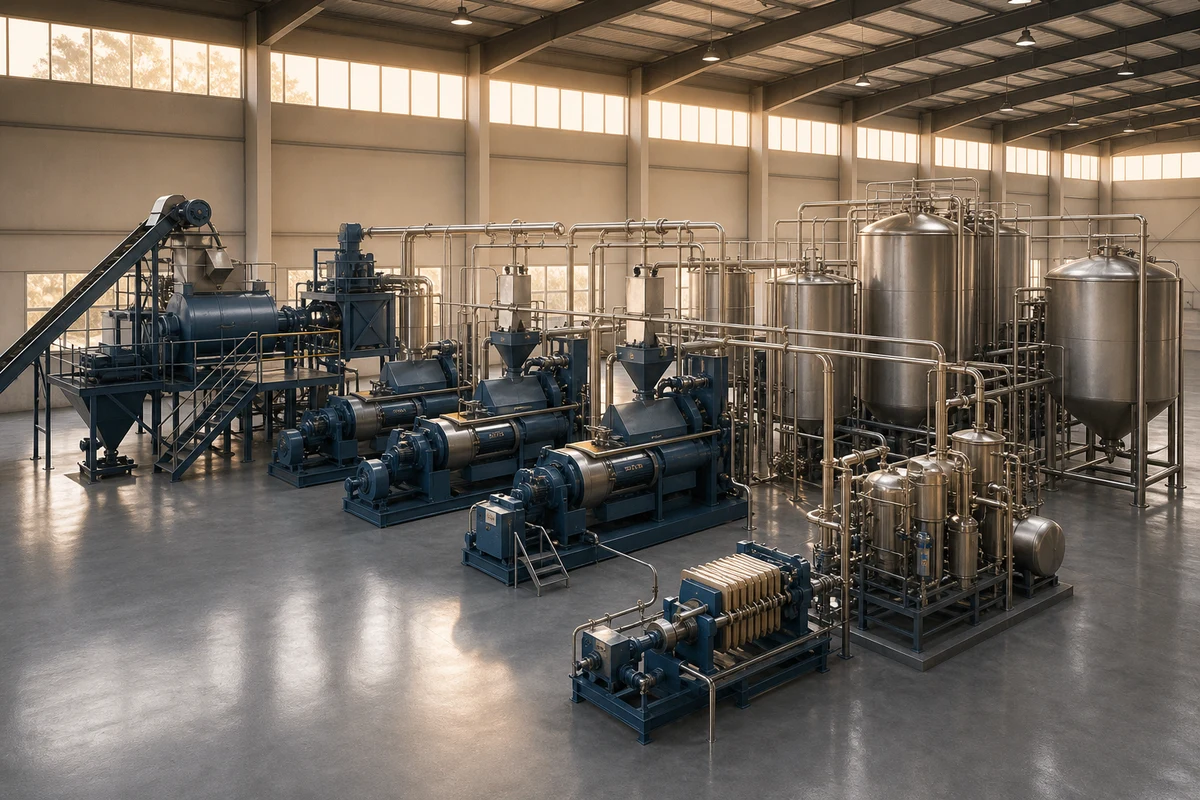 AI visualization of a representative 20 TPD cottonseed oil processing configuration